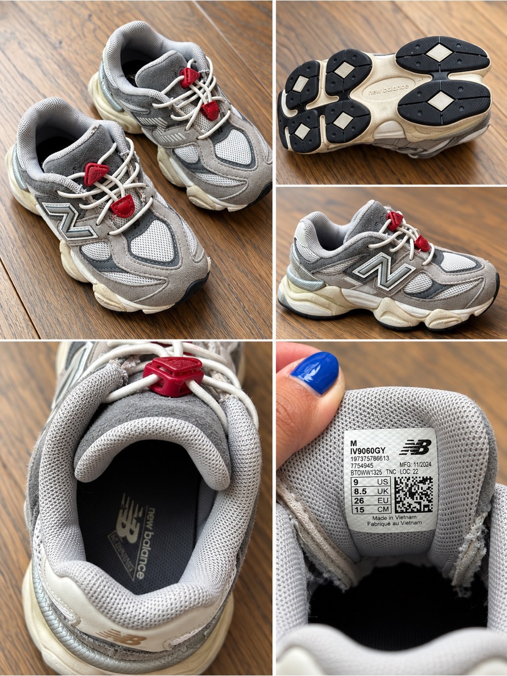 New Balance Kids Gray and Red Mesh Suede Sneakers